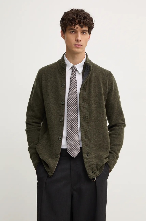Кардиган чоловічий вовняний Barbour колір зелений