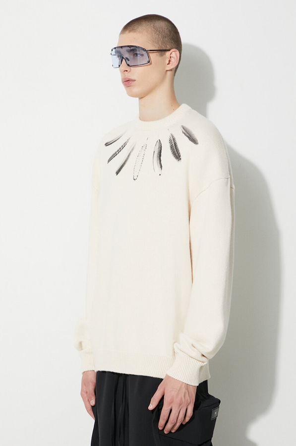 Бавовняний светр Marcelo Burlon Aop Wind Feather колір бежевий фото 4