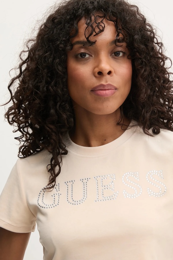Велюрова футболка Guess COUTURE колір бежевий фото 4