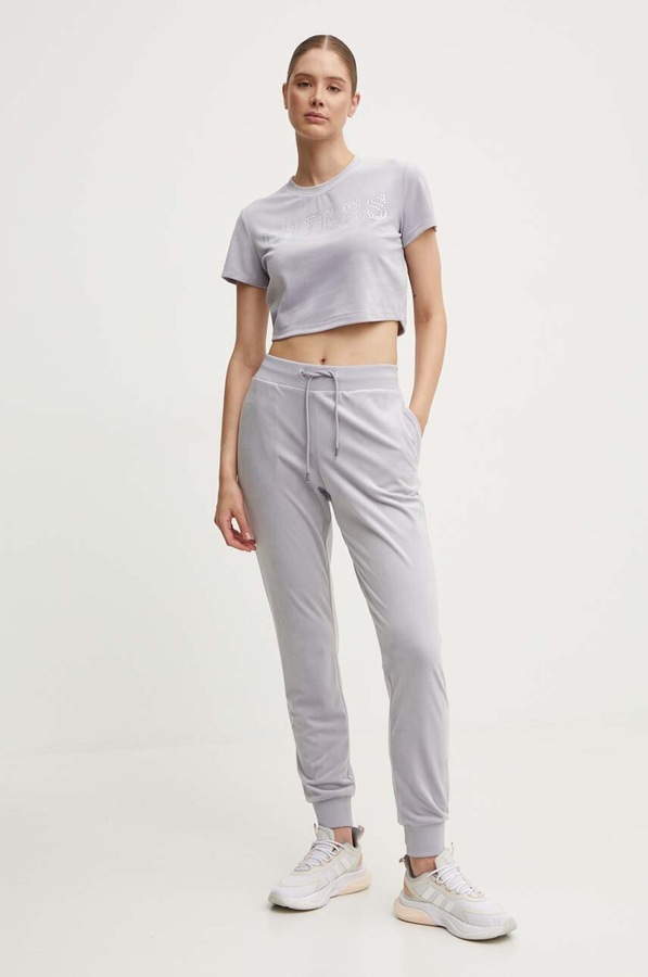 Велюрова футболка Guess COUTURE колір фіолетовий