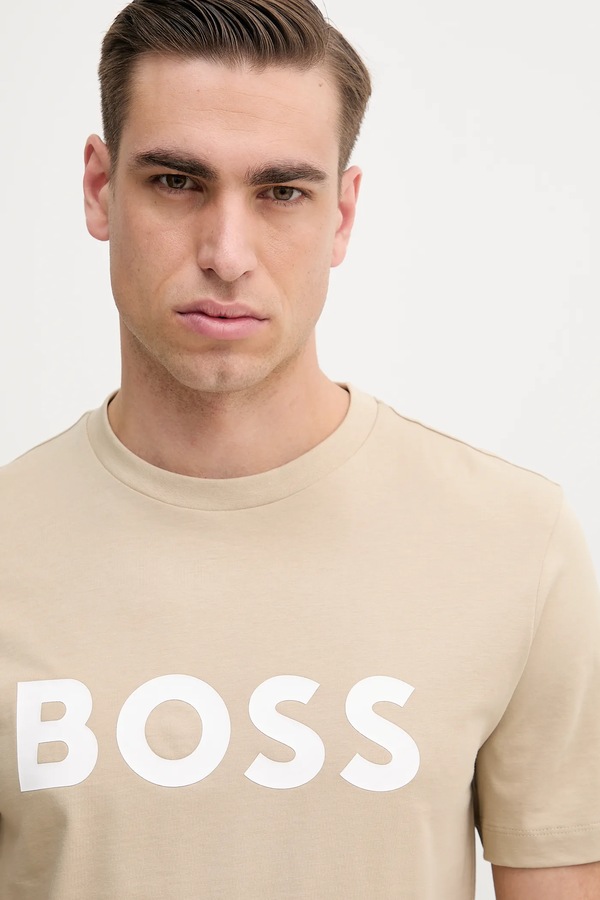 Хлопковая футболка BOSS цвет бежевый фото 2