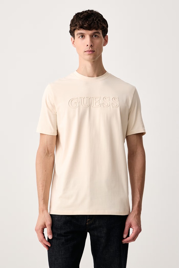 Футболка чоловіча бавовняна з еластаном Guess ALPHY колір бежевий