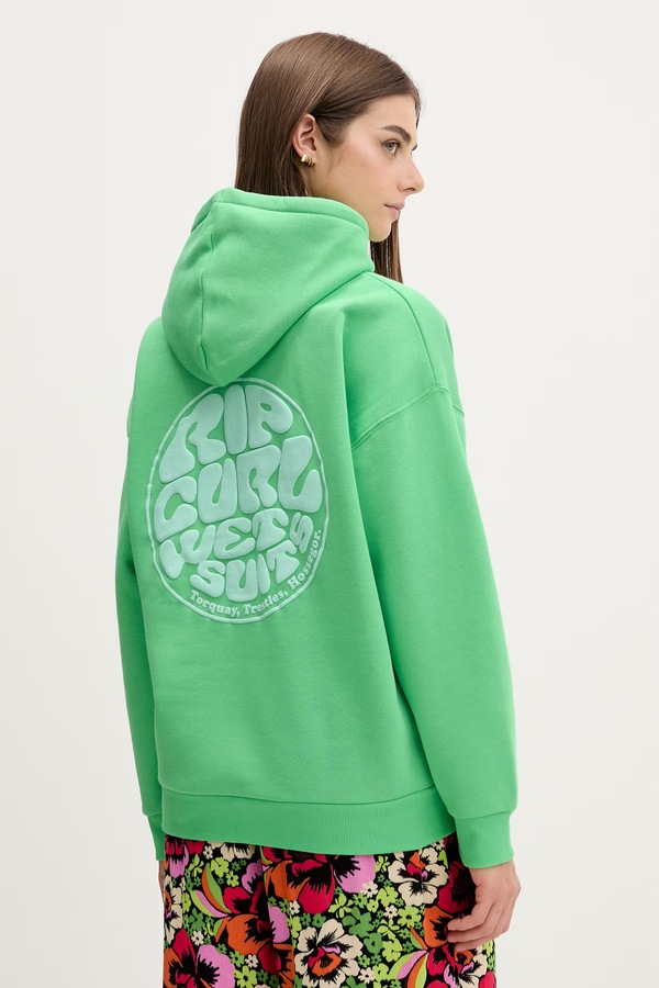 Кофта з капюшоном жіноча з бавовною Rip Curl ICONS OF SURF HERITAGE колір зелений