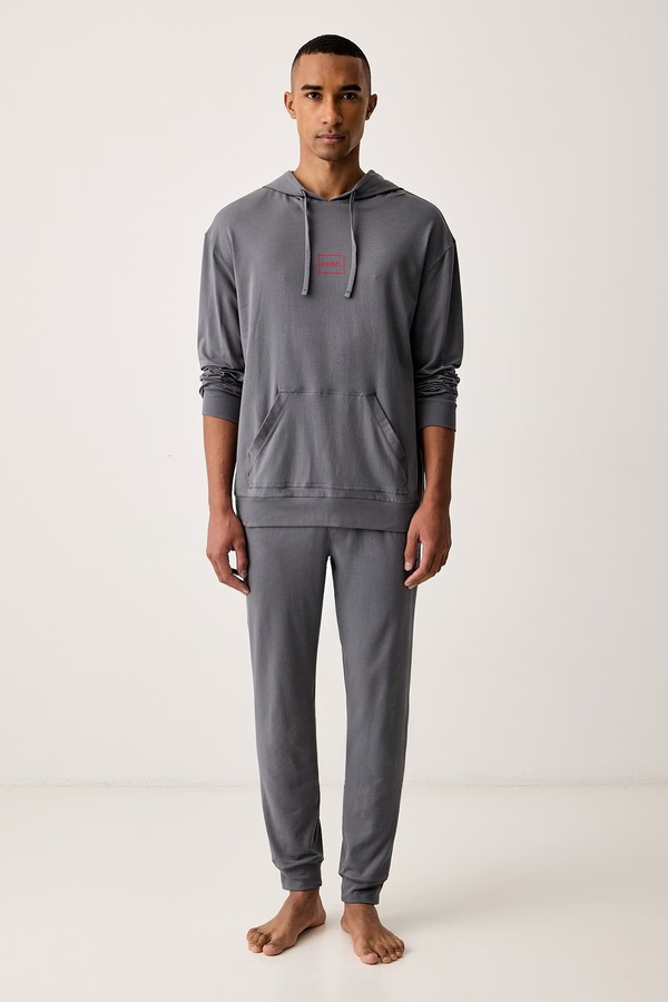 Кофта loungwear чоловіча бавовняна з еластаном HUGO колір сірий
