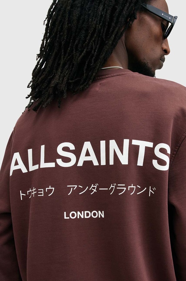 Хлопковая кофта AllSaints UNDERGROUND цвет бордовый фото 2