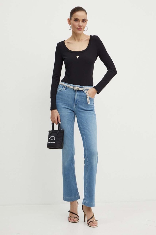 Боді жіноче бавовняне з еластаном Guess COLETTE колір чорний
