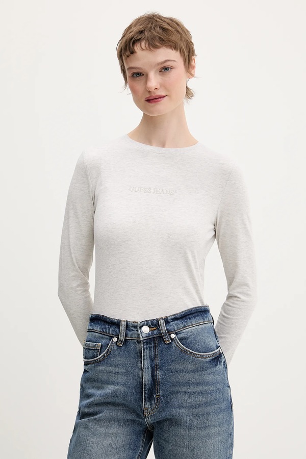 Лонгслів жіночий бавовняний з еластаном Guess Jeans колір сірий