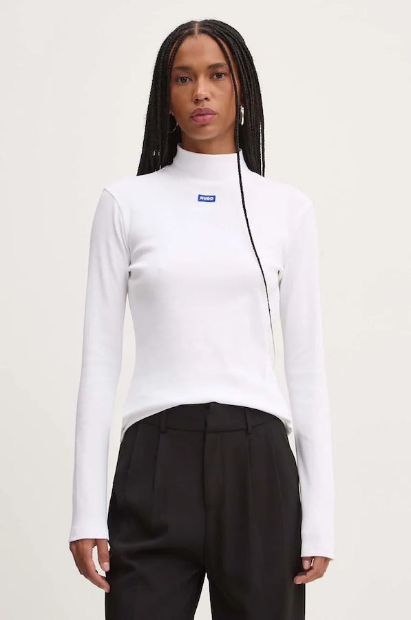 Лонгслів жіночий бавовняний з еластаном HUGO Blue Easy Longsleeve_B колір білий