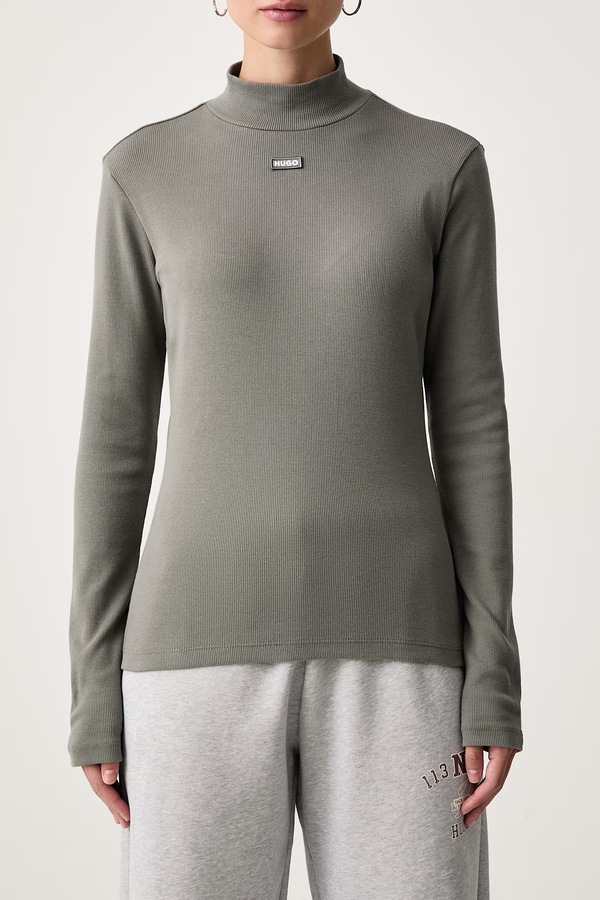 Лонгслів жіночий бавовняний з еластаном HUGO Blue Easy Longsleeve_B колір зелений фото 4