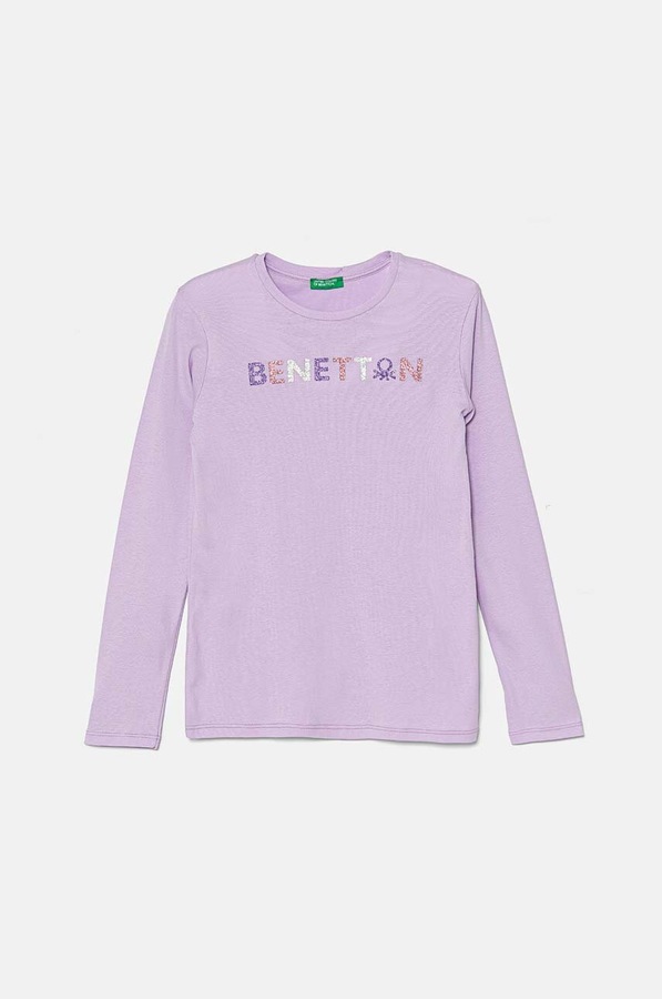 Дитячий бавовняний лонгслів United Colors of Benetton колір фіолетовий