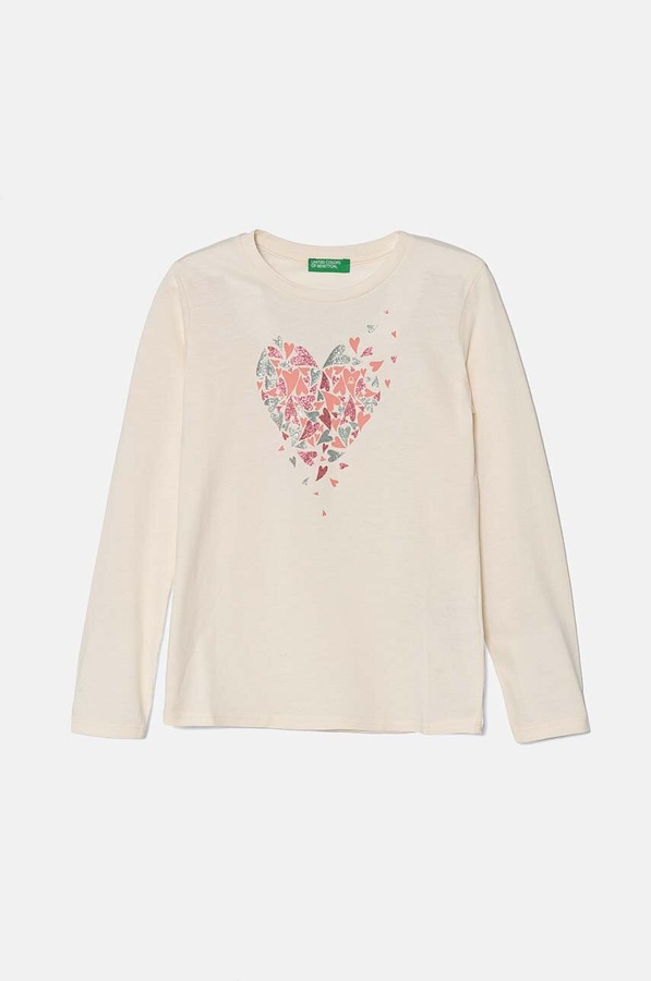 Дитячий бавовняний лонгслів United Colors of Benetton колір бежевий