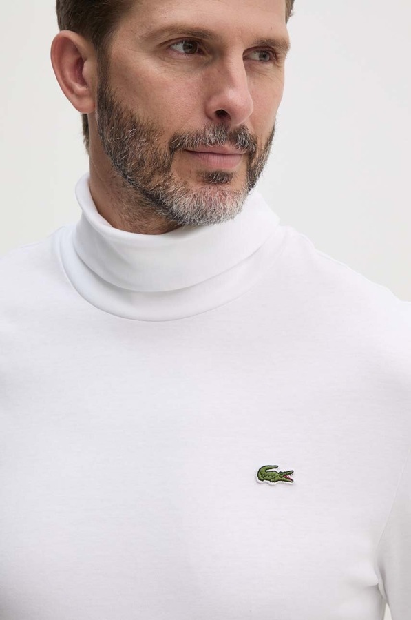 Бавовняний лонгслів Lacoste колір білий фото 4