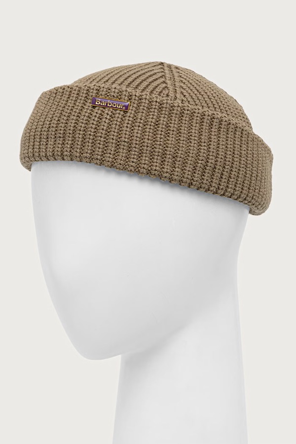 Шапка чоловіча бавовняна Barbour Mosely Beanie колір бежевий фото 2