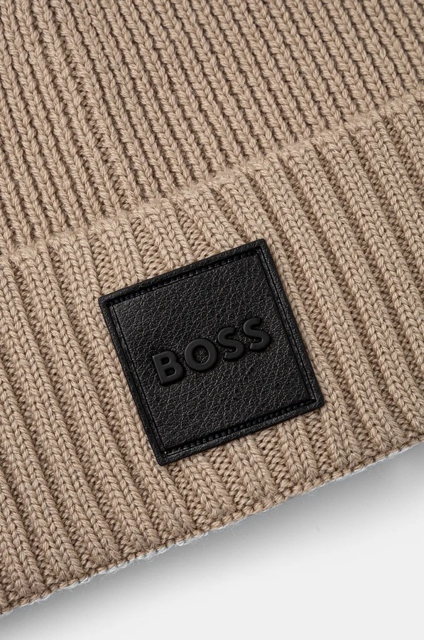 Шерстяная шапка BOSS Flavio цвет бежевый фото 2