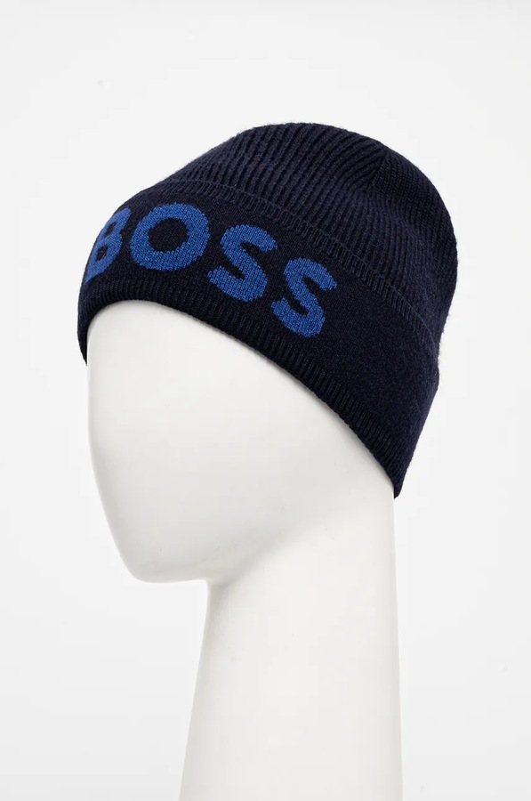 Шапка з домішкою вовни BOSS колір синій фото 2