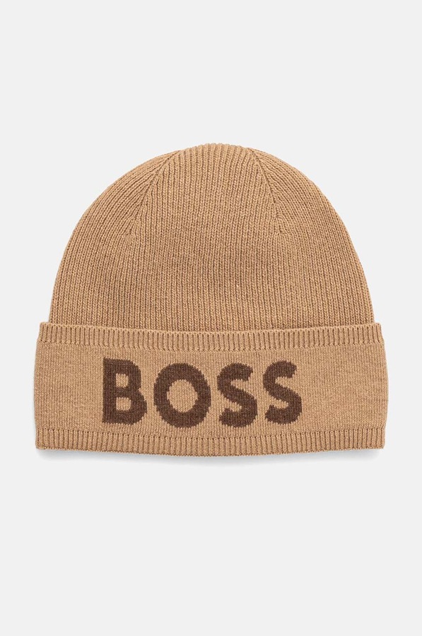 Шапка з домішкою вовни BOSS колір бежевий