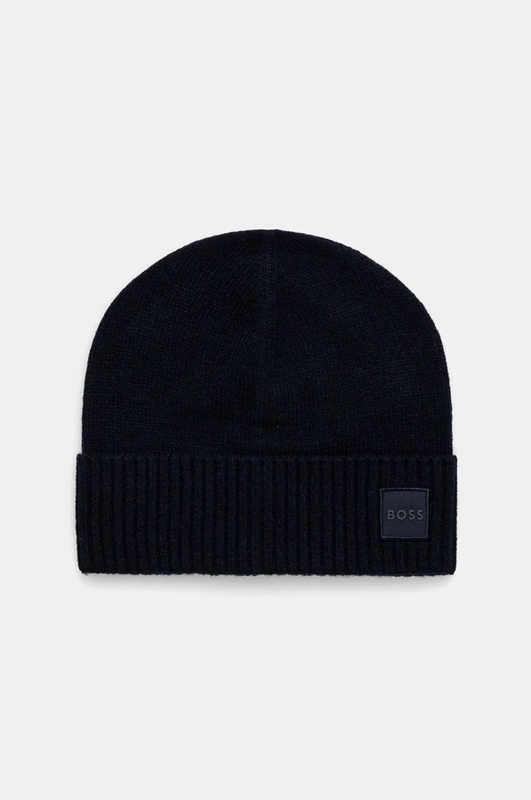 Шапка beanie мужская с шерстью BOSS Orange Akaio_R_Hat цвет темно-синий