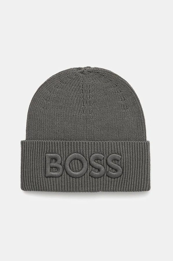 Вовняна шапка BOSS Orange Afox_R колір сірий
