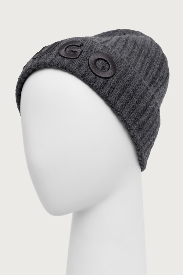 Шапка beanie мужская шерстяная HUGO Unisex-X565-7 цвет серый