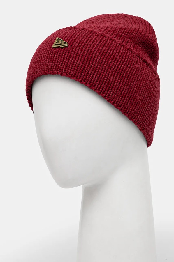 Шапка з домішкою вовни New Era WIDE CUFF BEANIE колір бордовий фото 2
