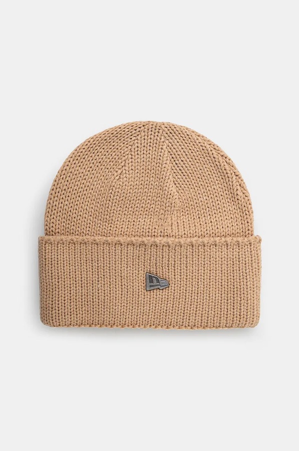Шапка з домішкою вовни New Era WIDE CUFF BEANIE колір бежевий