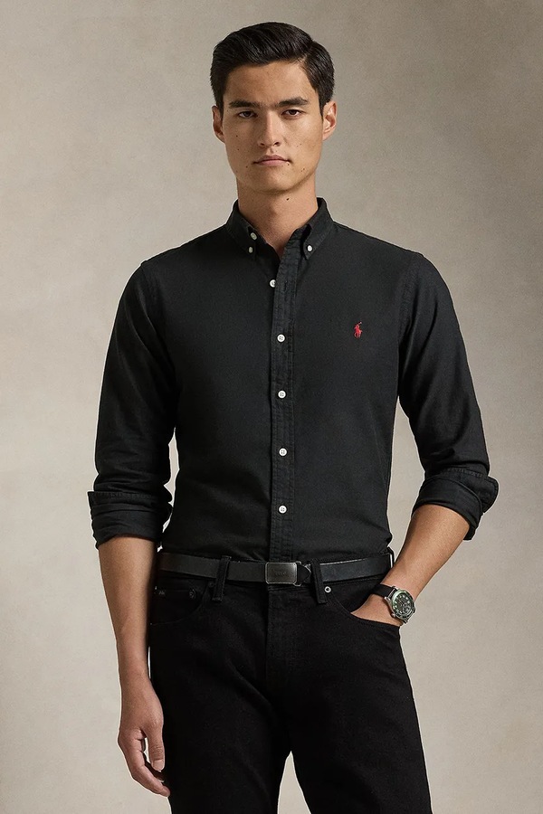 Хлопковая рубашка Polo Ralph Lauren цвет черный