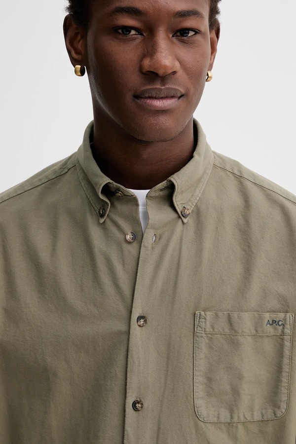 Бавовняна сорочка A.P.C. Chemise Mateo Logo колір зелений фото 4