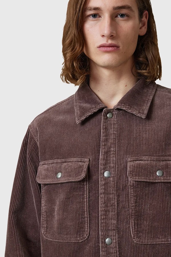 Вельветова сорочка AllSaints CASTLEFORD колір коричневий