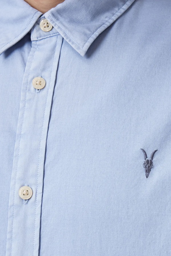 Рубашка мужская хлопковая с эластаном AllSaints HAWTHORNE LS SHIRT цвет голубой фото 2