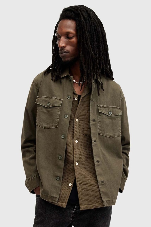 Бавовняна сорочка AllSaints SPOTTER LS SHIRT колір зелений
