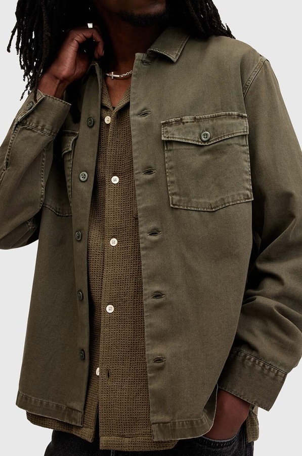 Бавовняна сорочка AllSaints SPOTTER LS SHIRT колір зелений фото 2