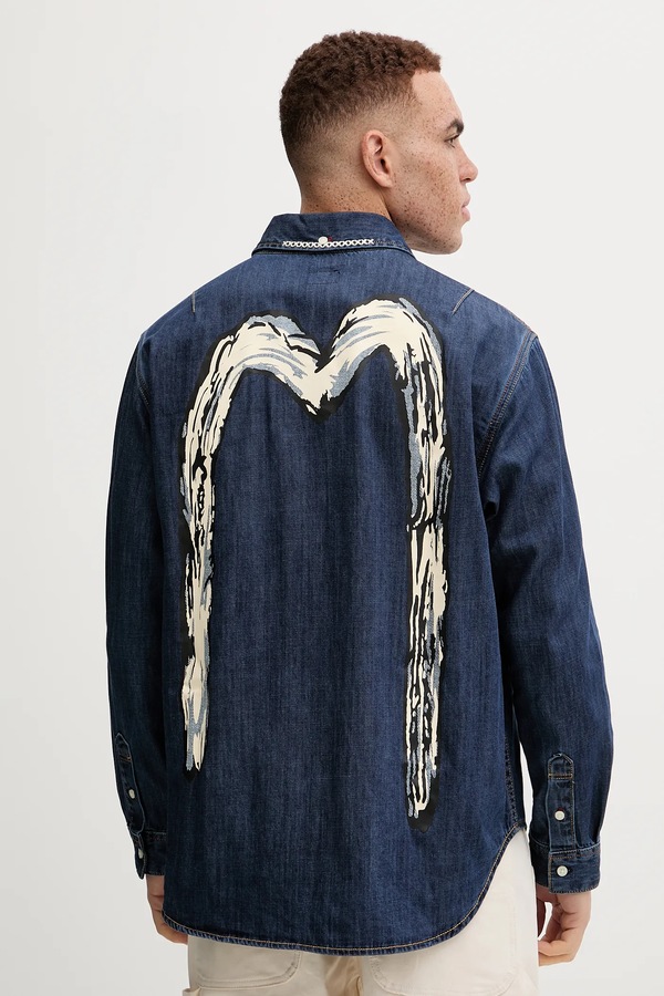 Джинсова сорочка Evisu Daicock Printed колір синій фото 2