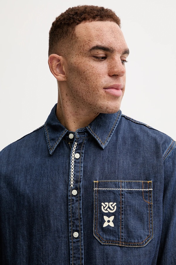 Джинсова сорочка Evisu Daicock Printed колір синій фото 4