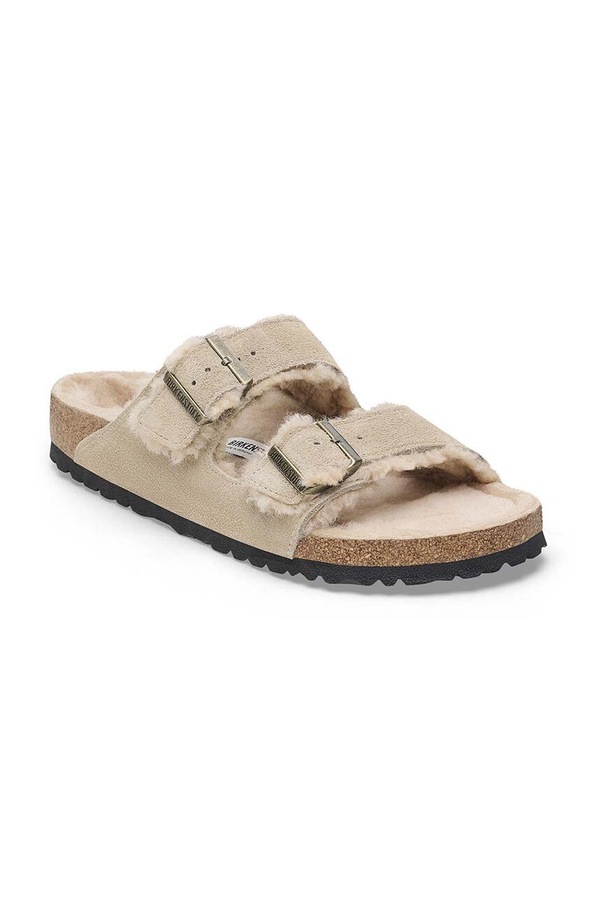 Замшеві шльопанці Birkenstock Arizona Shearling колір бежевий