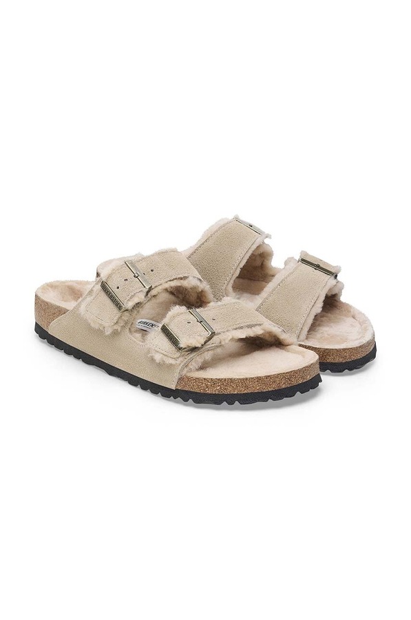 Замшеві шльопанці Birkenstock Arizona Shearling колір бежевий фото 4