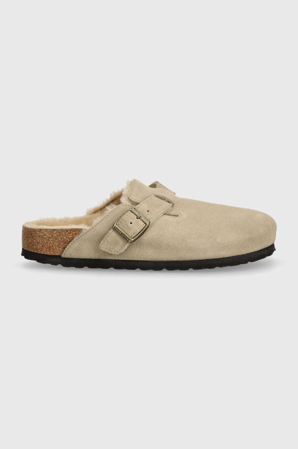Замшеві шльопанці Birkenstock Boston Shearling колір бежевий фото 2