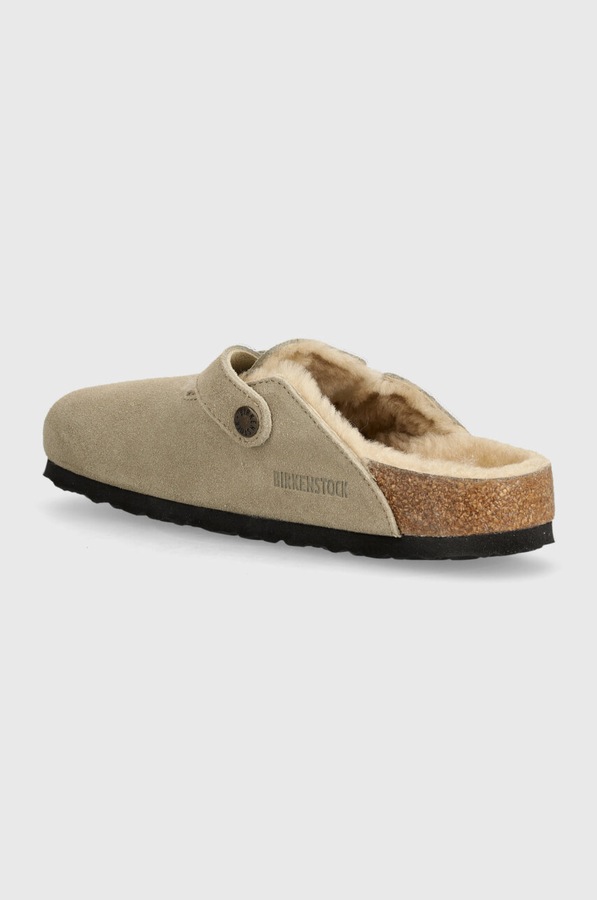 Замшеві шльопанці Birkenstock Boston Shearling колір бежевий фото 3