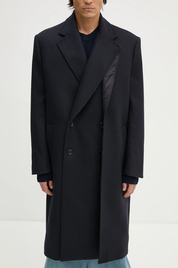 Вовняне пальто Y/Project DOUBLE FRONT COAT колір синій
