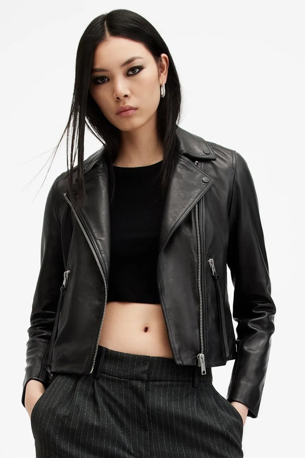 Шкіряна куртка AllSaints DALBY колір чорний