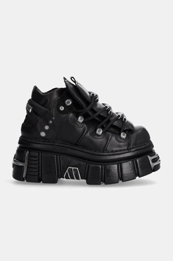 Шкіряні кросівки New Rock Nomada Negro + Tower Negro Lateral E14 Acero колір чорний