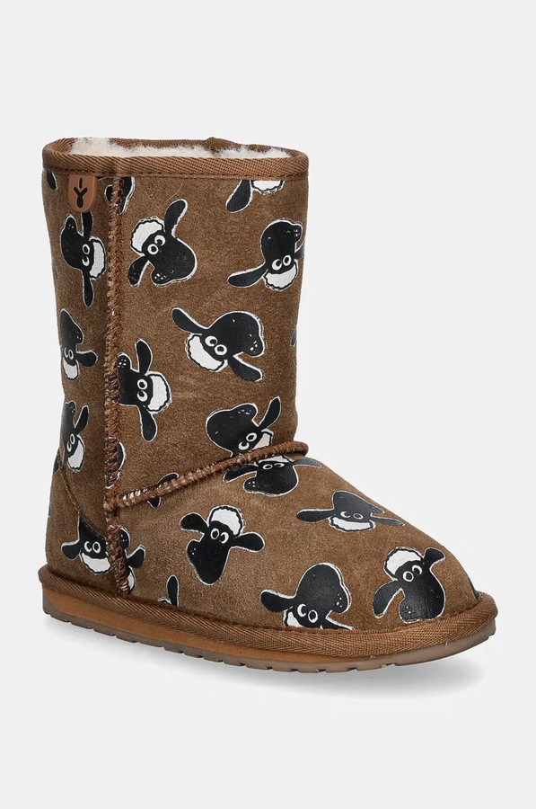 Дитячі замшеві чоботи Emu Australia Shaun The Sheep Print колір коричневий