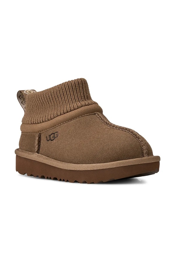 Снігові чоботи зимові дитячі замшеві UGG CLASSIC ULTRA STRETCH CUFF колір коричневий