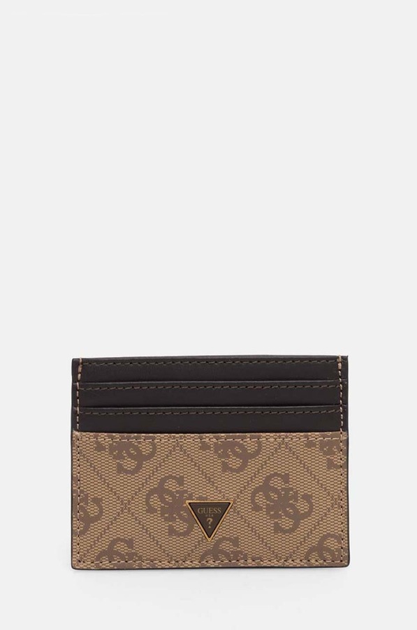 Шкіряний чохол на банківські карти Guess MITO колір бежевий
