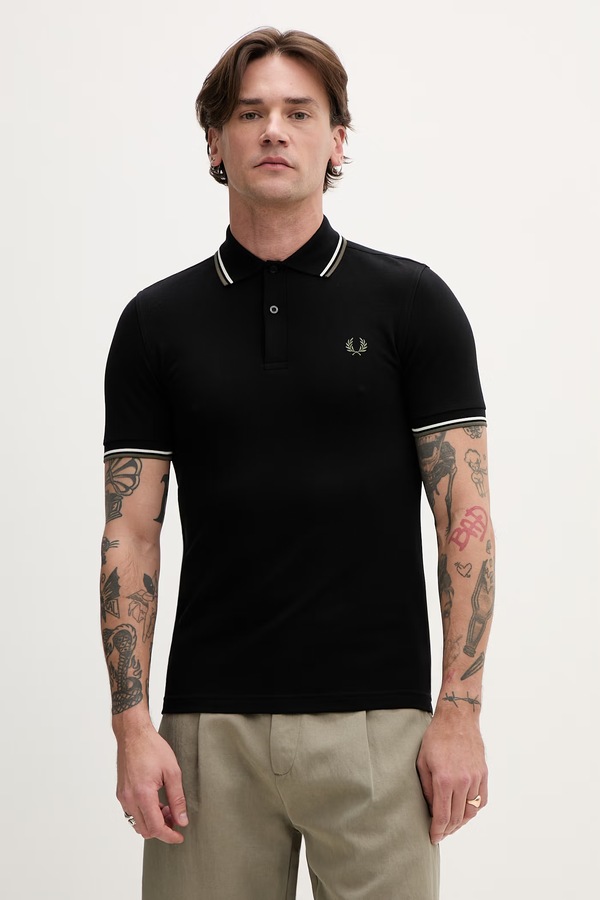 Хлопковое поло Fred Perry The Twin Tipped Shirt цвет черный