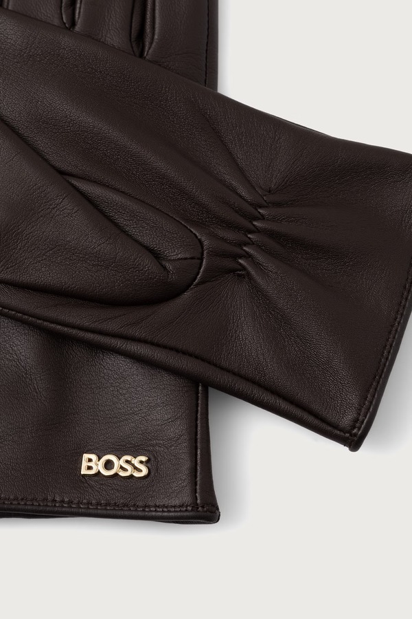 Рукавиці жіночі шкіряні BOSS Gueen-ME колір коричневий фото 2