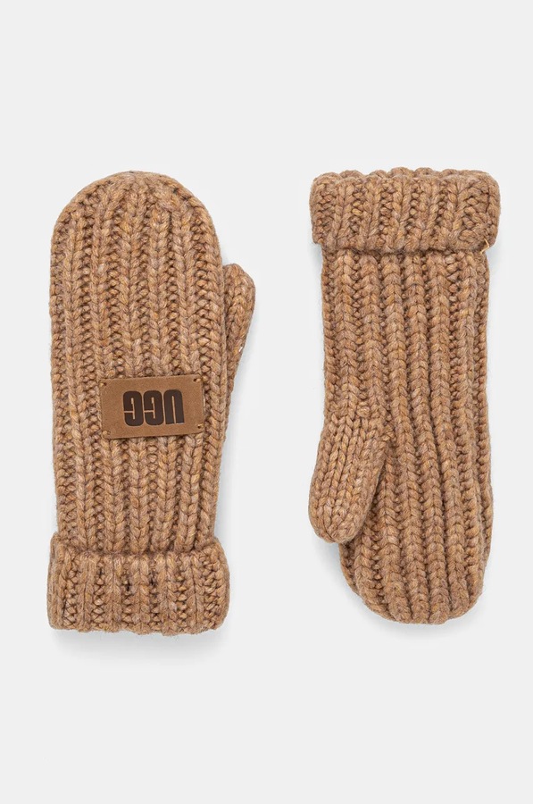 Дитячі рукавички з домішкою вовни UGG CHUNKY MITTEN колір коричневий