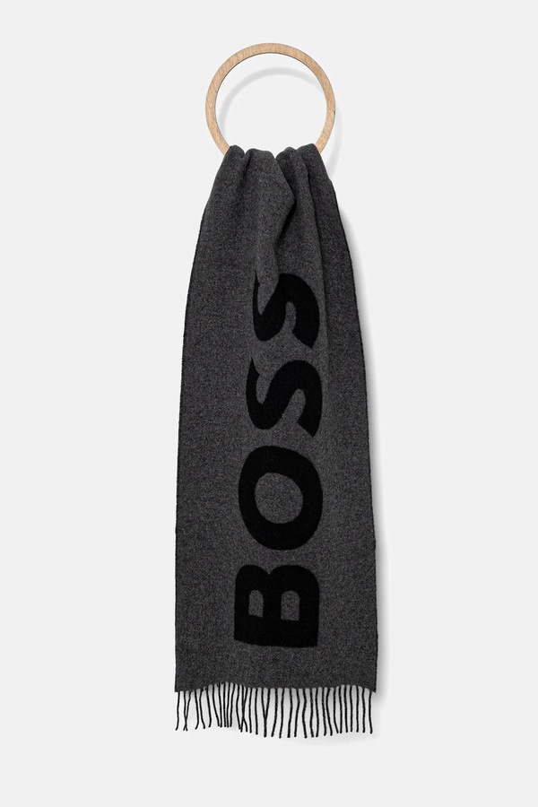 Шарф мужской с шерстью BOSS Rikard_35*180 цвет серый фото 2