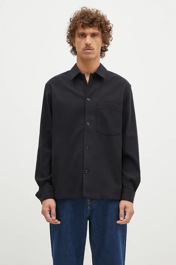 Сорочка з домішкою вовни Norse Projects Carsten Cotton Wool LS Shirt колір чорний