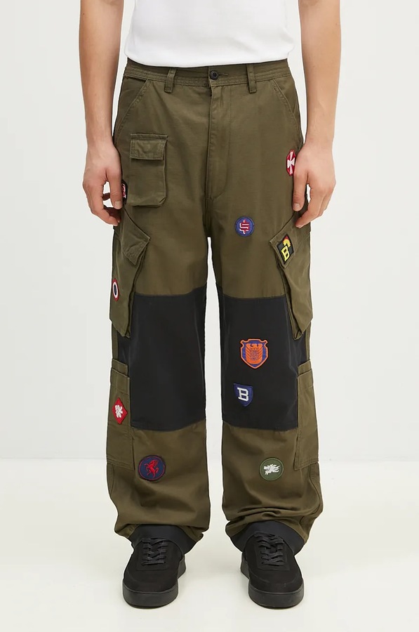 Хлопковые брюки Billionaire Boys Club Patch Cargo Pant цвет зеленый