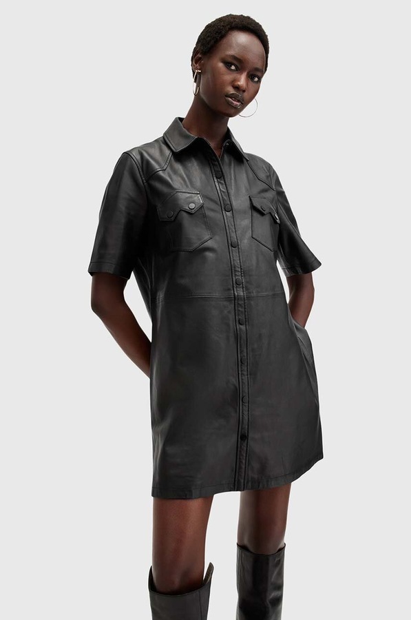 Шкіряна сукня AllSaints ROCK DRESS колір чорний